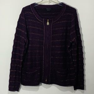BCBGMaxazria Purple Cardigan Zip Sweater XL